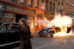 Photo from USA Today of Hayley Atwell filming on Dale Street in Manchester.
